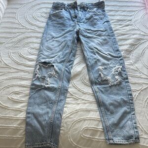 Zara Light Blue High Rise Distressed Jeans